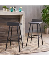 Streamdale Furniture Bidwell Acacia Wood And Iron Bar Stools With Footrests