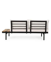 Theo 2-Seater Sofa: Acacia Wood, Water-Resistant Cushions, Iron Frame