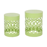 Simplie Fun Modern Metal End Table Set With Cut Iron Design (Set Of 2)