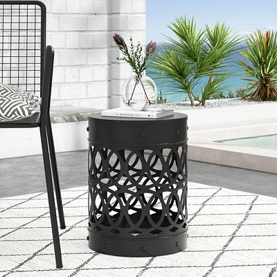 Simplie Fun Modern Cylindrical Metal End Table With Iron-Cut Design