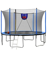 Streamdale Furniture 15FT Trampoline with Basketball Hoop Inflator and Ladder, 6pcs extra safety net pole sleeves- Blue