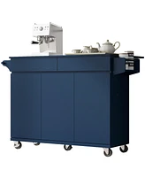53.2" Kitchen Island with Drop Leaf, Kitchen Storage Cart with Spice Rack, Towel Rack and 2 Drawers, Rolling Kitchen Island on Wheels with Adjust