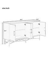 Simplie Fun Distinctive Features of Four-Door Sideboard with Metal and Cross-Leg Design, Suitable for Living Rooms