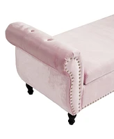 Streamdale Furniture Velvet Multifunctional Storage Rectangular ottoman bench with 1 Pillow, Pink