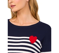 CeCe Women's Sailor Stripe Heart-Trim Sweater