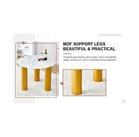 Table and chair set, round table with white marble pattern, gold Mdf table legs, soft and comfortable dining chair, suitable for kitchen and living ro