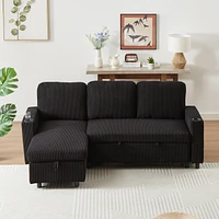 78.7" Comfortable Corduroy L-Shaped Combo Sofa Bed, Living Room Furniture Set for Tight Spaces, Reversible Sleeper Combo Sofa with Pullout Bed, R