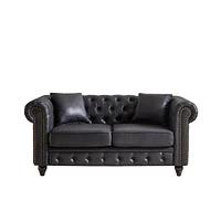 63.5" Contemporary Design chesterfield sofa, Tech Fabric Button Design Living Room Sectional, Button Tufted with Nail Design Arms with 2 Pillows,