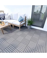 Streamdale Furniture 10 Pcs Interlocking Deck Tiles Striped Pattern, 12" x 12" Square Light Gray Acacia Hardwood Outdoor Flooring for Patio, Bancony,