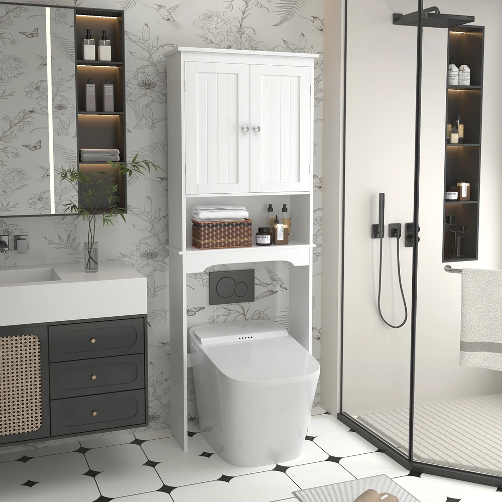Over The Toilet Storage Cabinet, Bathroom Shelf Over Toilet, Bathroom Storage Cabinet Organizer, Wood Bathroom Space Saver, White