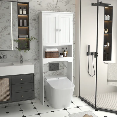 Over The Toilet Storage Cabinet, Bathroom Shelf Over Toilet, Bathroom Storage Cabinet Organizer, Wood Bathroom Space Saver, White
