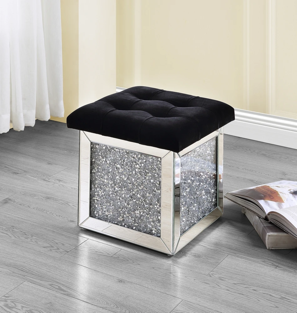 Simplie Fun Noralie Ottoman W/Storage Mirrored & Faux Diamonds