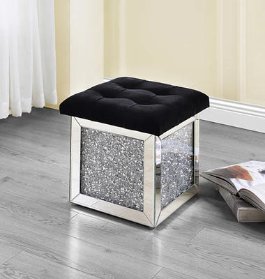 Simplie Fun Noralie Ottoman W/Storage Mirrored & Faux Diamonds