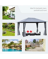10' x 13' Patio Gazebo, Aluminum Frame, Outdoor Gazebo Canopy Shelter with Netting & Curtains, Garden, Lawn, Backyard and Deck, Gray