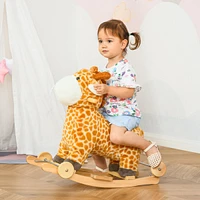 Simplie Fun 2-in-1 Kids Plush Ride-On Rocking Horse Toy, Giraffe-shaped Plush Rocker with Realistic Sounds for Children 3 to 6 Years, Yellow