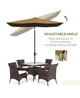 6.5' x 10' Rectangular Market Umbrella, Patio Outdoor Table Umbrella with Crank and Push Button Tilt, Coffee