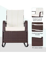 Streamdale Furniture Wicker Outdoor Rocking Chair, Patio Recliner with Adjustment Backrest, Pe Rattan Lounge Chair with Adjustable Footrest and Cushio