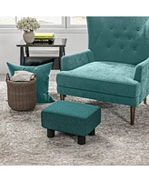 Ottoman Foot Rest, Small Foot Stool with Linen Fabric Upholstery and Plastic Legs, Cube Ottoman for Living Room, Green