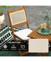 Streamdale Furniture 3 Pieces Patio Bistro Set Foldable Wooden Pe Rattan Conversation Furniture Outdoor with Cushions, for Porch, Backyard, Garden, Li