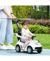 Push Car for Kids 1-3 Years, 3 in 1 Ride on Sliding Car, Foot to Floor Baby Push Car with Removable Handle, Music, Horn, Canopy, Safety Guardrail for