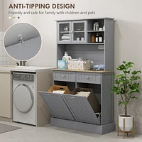 Versatile Kitchen Pantry with Charging Station, Tilt-Out Trash, Microwave Stand, Adjustable Shelves