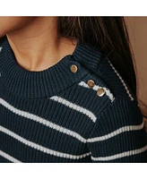 Hope & Henry Girls Organic Long Sleeve Mock Neck Sweater with Gold Buttons