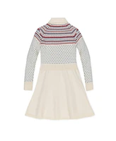 Hope & Henry Little Girls Organic Shawl Collar Fair Isle Sweater Dress