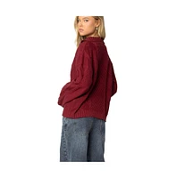 Edikted Women's Oversized quarter zip cable knit sweater