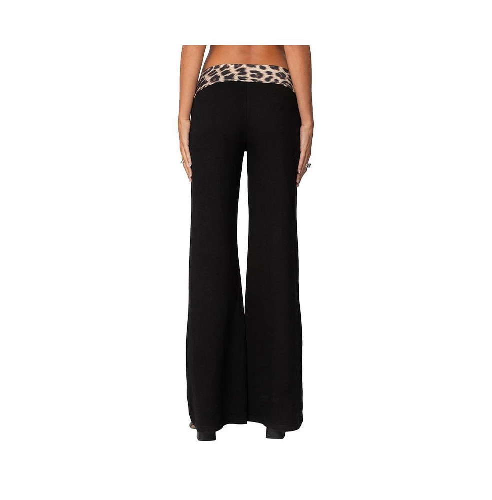 Edikted Women's Leopard Fold Over Pants
