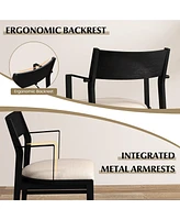 Gymax Dining Chair w/ Arms Set of 2 Modern Kitchen Chairs & Contoured Backrest Black & Beige