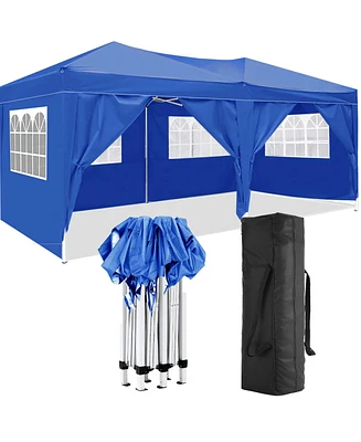 Streamdale Furniture 10'x20' Folding Canopy with 6 Removable Sidewalls Outdoor Event Shelter Upf 50+ Gazebo Portable Tents for Parties Beach Camping W