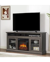Modern Tv Media Stand Modern Entertainment Console with 18" Fireplace Insert for Tv Up to 65" with Open and Closed Storage Space, Dark Walnu