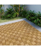 30 Pcs Interlocking Deck Tiles Checker Pattern, 12" x 12" Square Yellow Acacia Hardwood Outdoor Flooring for Patio, Bancony, Pool Side,...