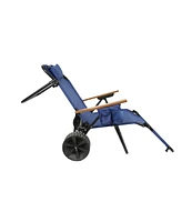 Beach Cart Chairs With Wheels 2 in 1 Foldable Beach Lounge Chair With Integrated Wagon Pull Cart Perfect for Backyard Pool or Picnic