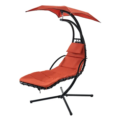 Orange Oasis: Ergonomic Hammock Chair with Umbrella and Pillow