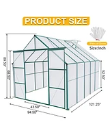8x10FT Double Door Polycarbonate Greenhouse Raised Base and Anchor Aluminum Heavy Duty Walk-in Greenhouses for Outdoor Backyard in All Season, Green