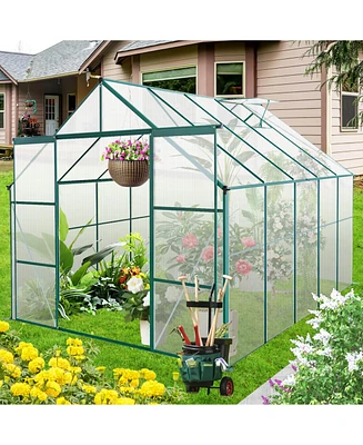 Simplie Fun 8x10FT Double Door Polycarbonate Greenhouse Raised Base and Anchor Aluminum Heavy Duty Walk