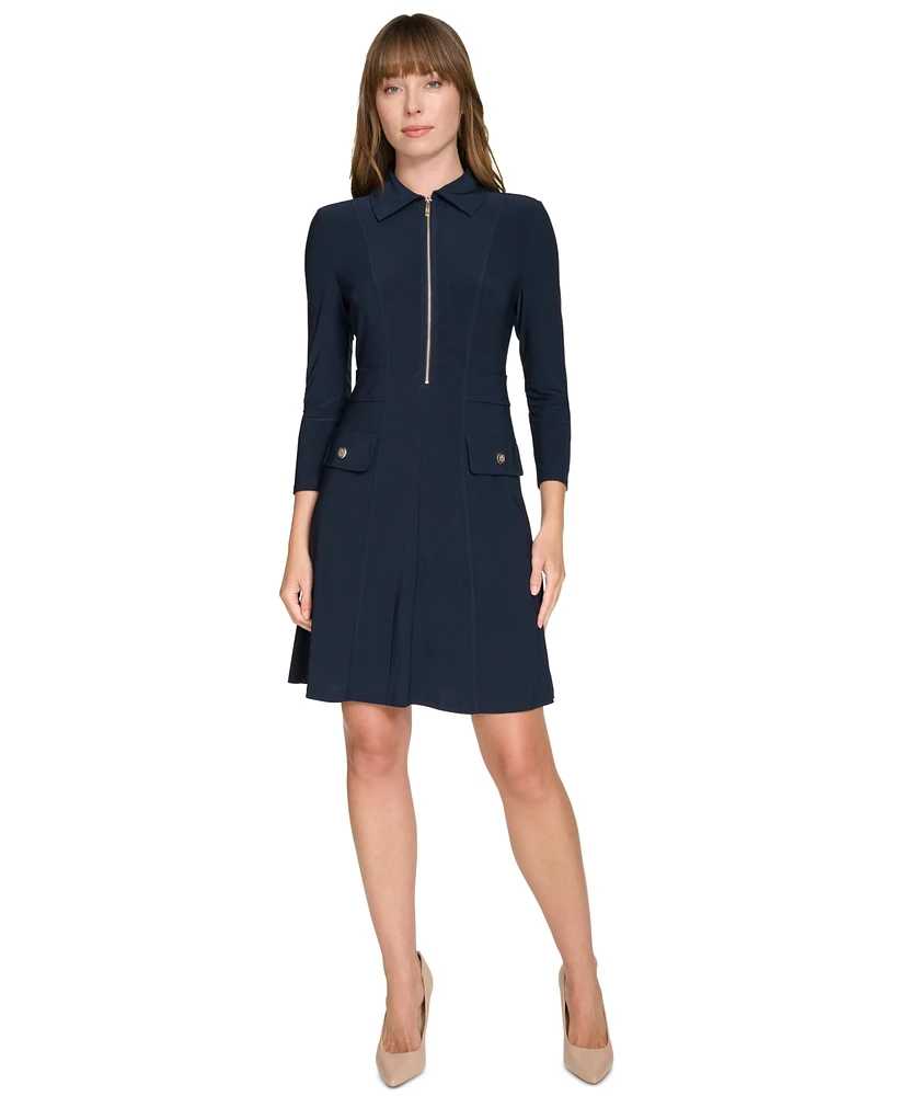 Tommy Hilfiger Women's Zip-Front Fit & Flare Dress