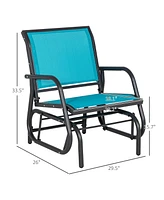 Porch Glider Set of 2, Metal Frame Swing Glider Chairs with Breathable Mesh Fabric, Curved Armrests and Steel Frame for Garden, Poolside, Backyard, Ba