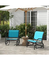 Simplie Fun Porch Glider Set of 2, Metal Frame Swing Glider Chairs with Breathable Mesh Fabric, Curved Armrests and Steel Frame for Garden, Poolside,