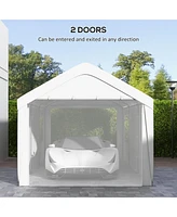 Carport 10' x 20' Portable Garage, Heavy Duty Car Port Canopy with 2 Roll-up Doors & 4 Ventilated Windows for Car, Truck, Boat, Garden Tools, White