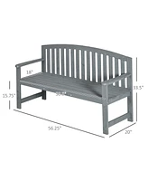 56" Outdoor Wood Bench, 2-Seater Garden Bench with Backrest and Armrest, Patio Bench for Patio, Porch, Poolside, Balcony