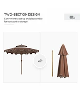 Streamdale Furniture 9' Patio Umbrella with Push Button Tilt and Crank, Double Top Ruffled Outdoor Market Table Umbrella with 8 Ribs, for Garden, Deck