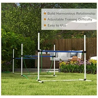 3 Piece Dog Agility Training Equipment Set, Dog Agility Set with Adjustable Height Hurdles, Spray Water Tube, Whistle, Carry Bag, White