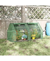 Streamdale Furniture 6' x 3' x 3' Portable Greenhouse, Garden Green House with 2 Pe/Plastic Covers, Steel Frame and 2 Roll Up Windows, Green