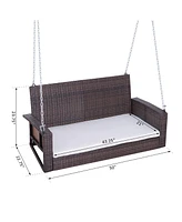 Streamdale Furniture 2 Person Wicker Hanging Swing Bench, Front Porch Swing Outdoor Chair with Cushions 550 lbs. Weight Capacity for Backyard, Garden,