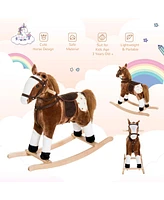 Simplie Fun Kids Plush Toy Rocking Horse Pony Toddler Ride on Animal for Girls Pink Birthday Gifts with Realistic Sounds, Brown