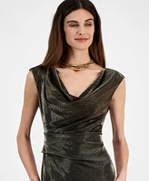 Connected Petite Cowlneck Metallic-Threaded Evening Gown