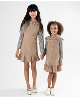 Rare Editions Little Girls Corduroy Jumper with Cheetah Print Tee and Hair Tie, 3-Piece Set