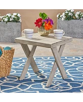 Simplie Fun Rustic Acacia Wood Outdoor Side Table With Sandblast Finish And Cross Base